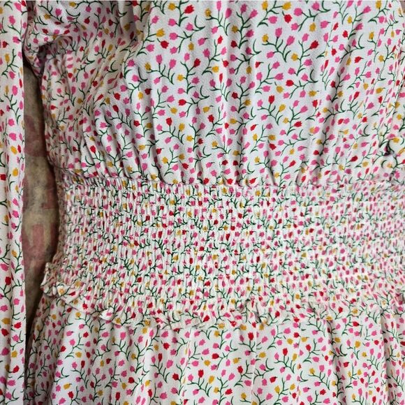 RAILS Renata long sleeve smocked v-neck midi dress in flower vines XS - Picture 8 of 15